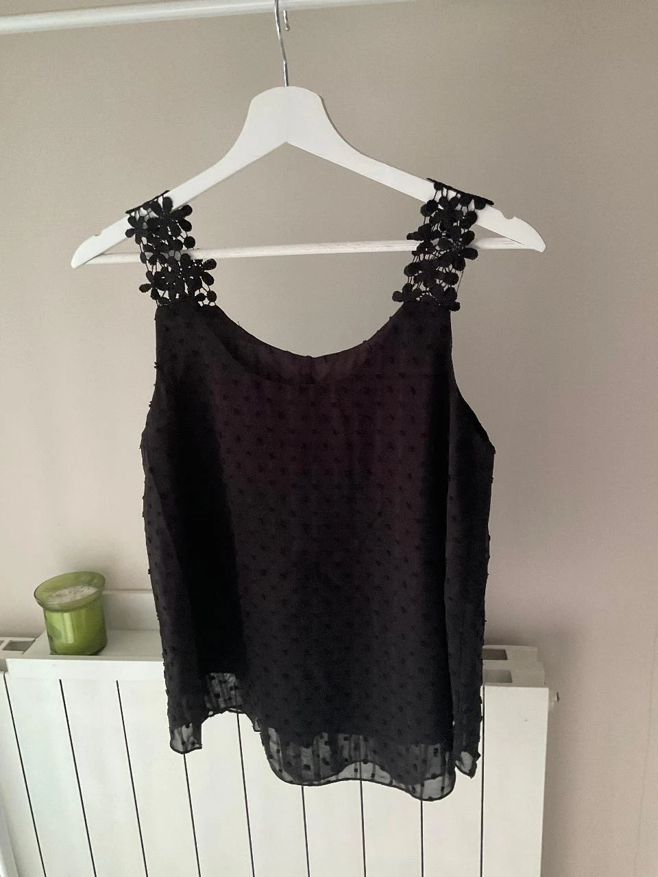 Débardeur Top blouse plumetis noir à bretelles dentelle chic soirée romantique – – photo 2